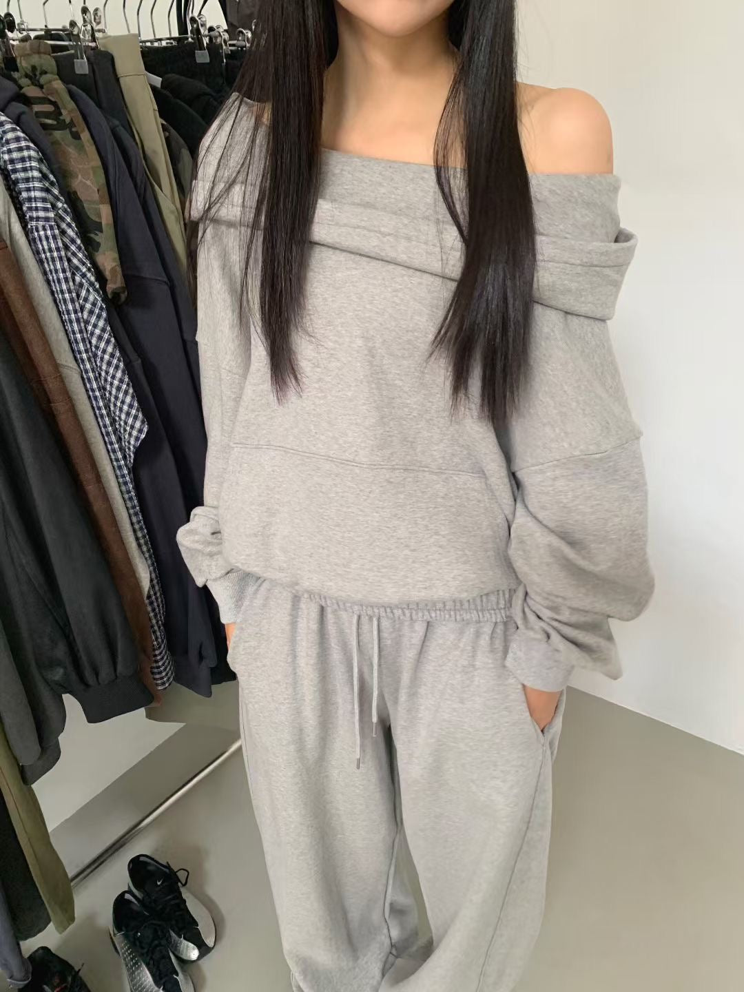 off shoulder hoodie