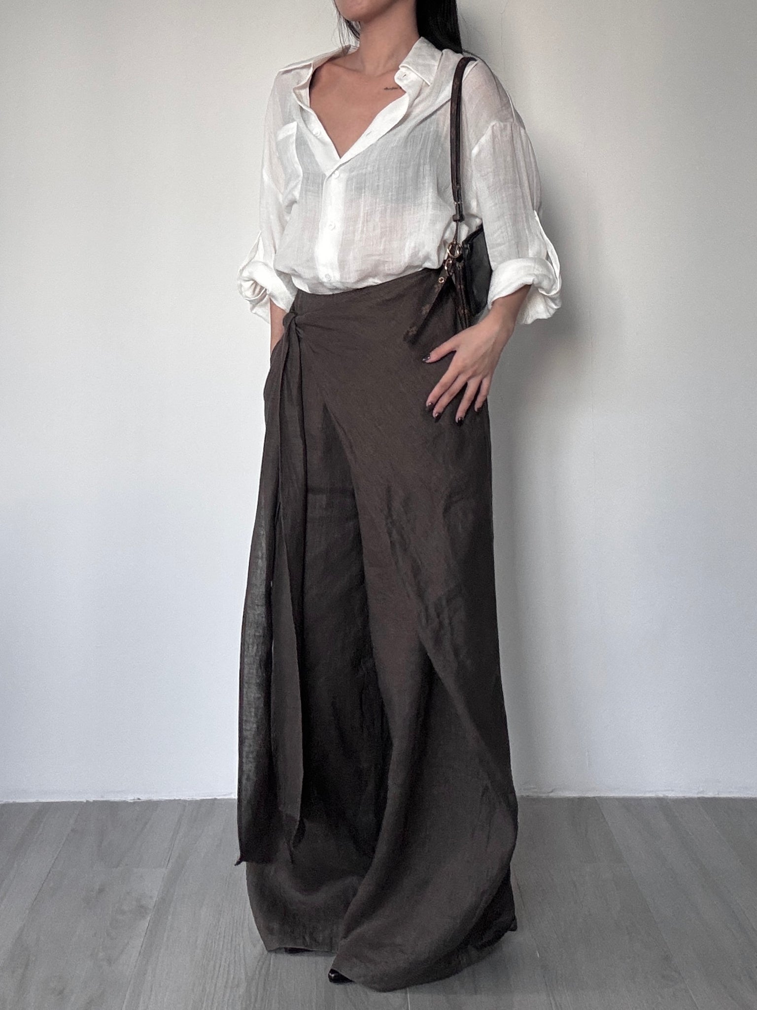 rolled-up linen shirt