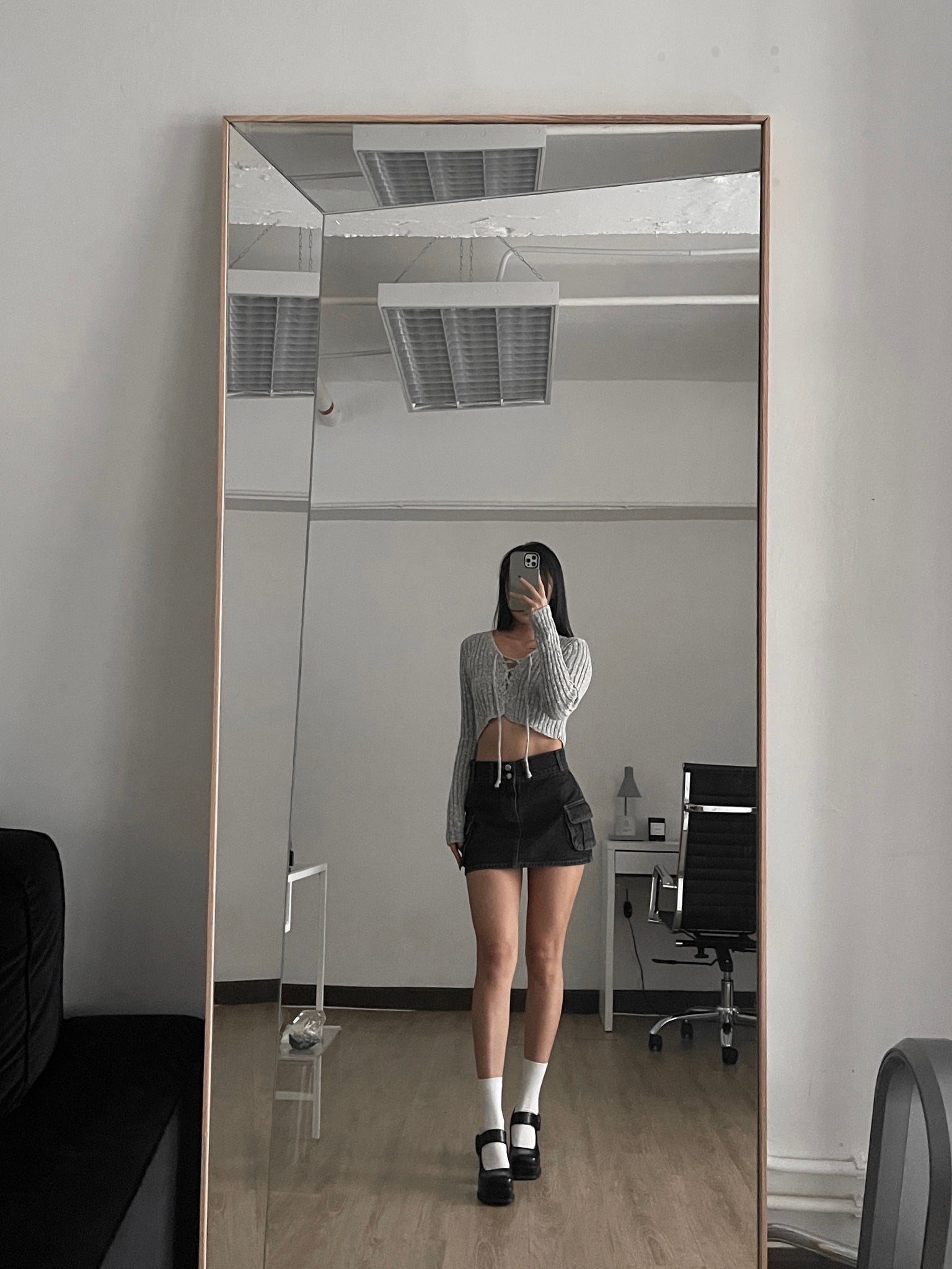 mini cargo denim skirt
