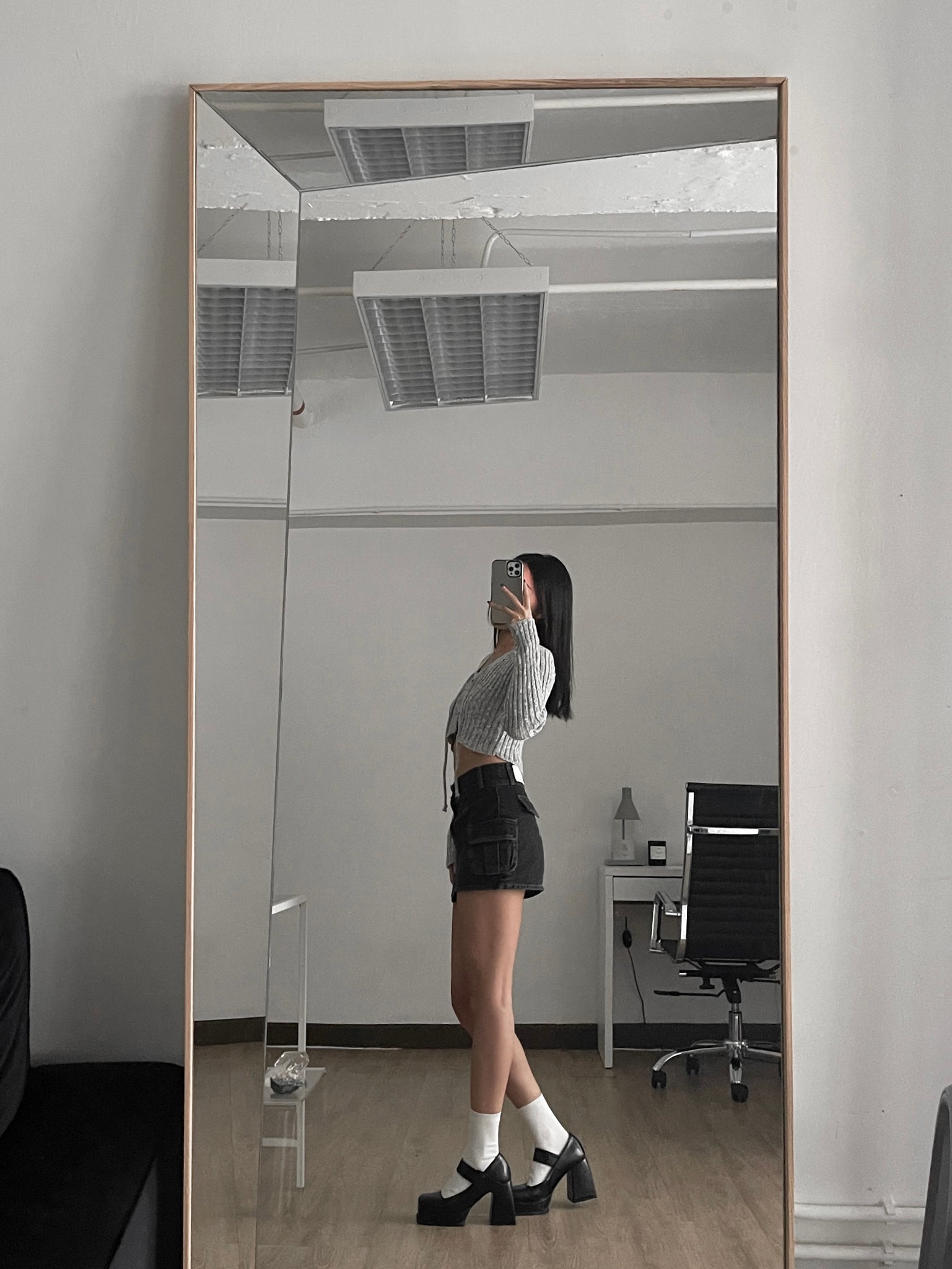 mini cargo denim skirt