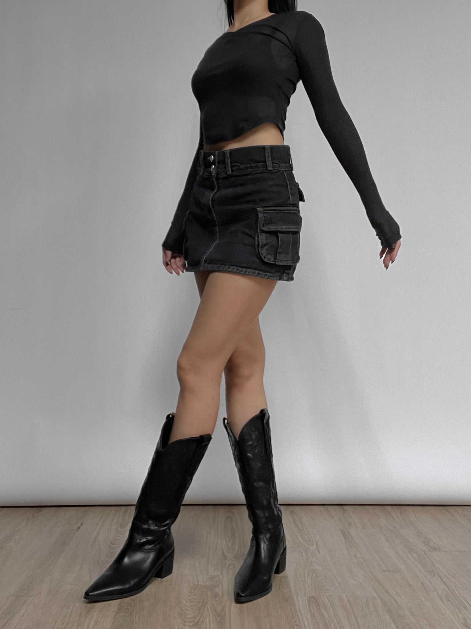 mini cargo denim skirt
