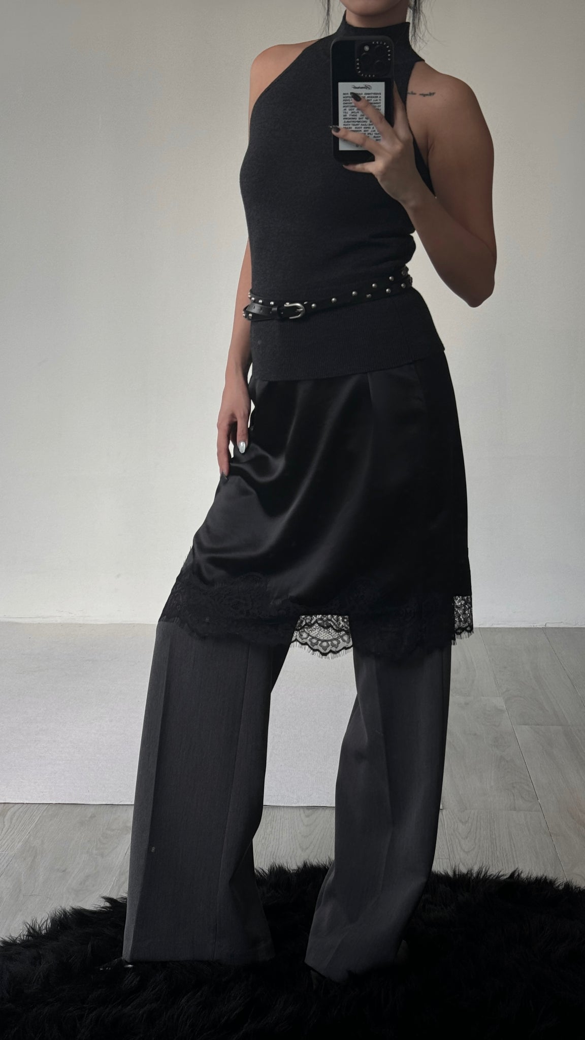lace satin pencil skirt
