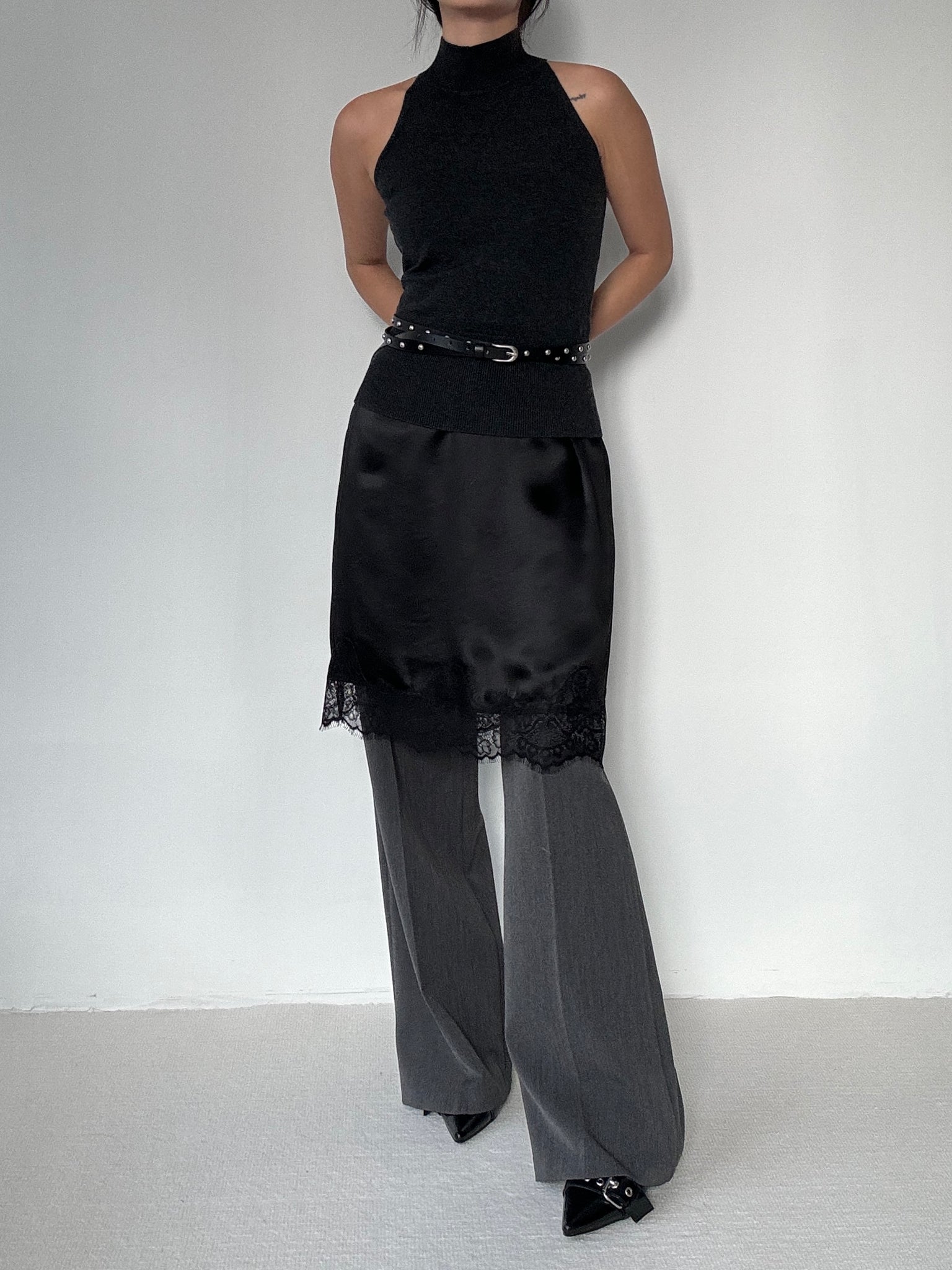 lace satin pencil skirt