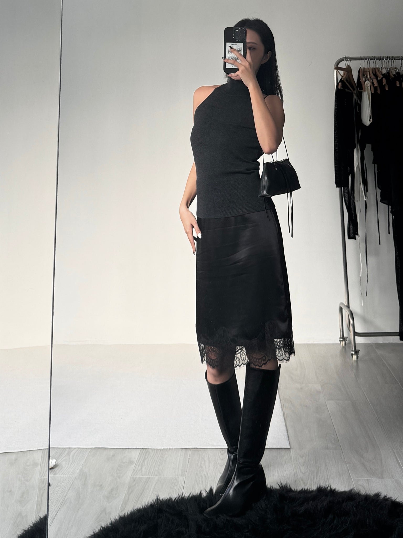 lace satin pencil skirt