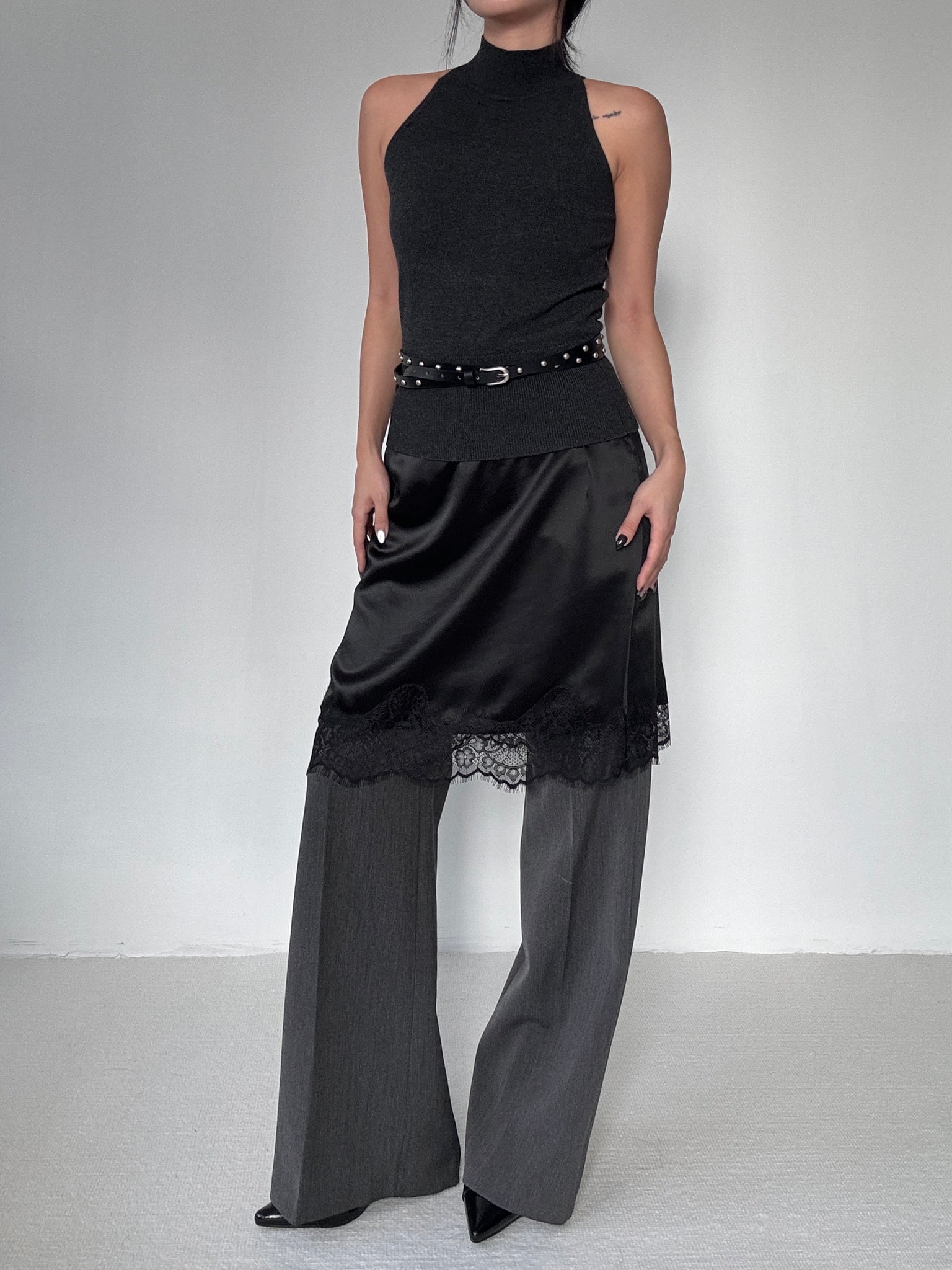 lace satin pencil skirt