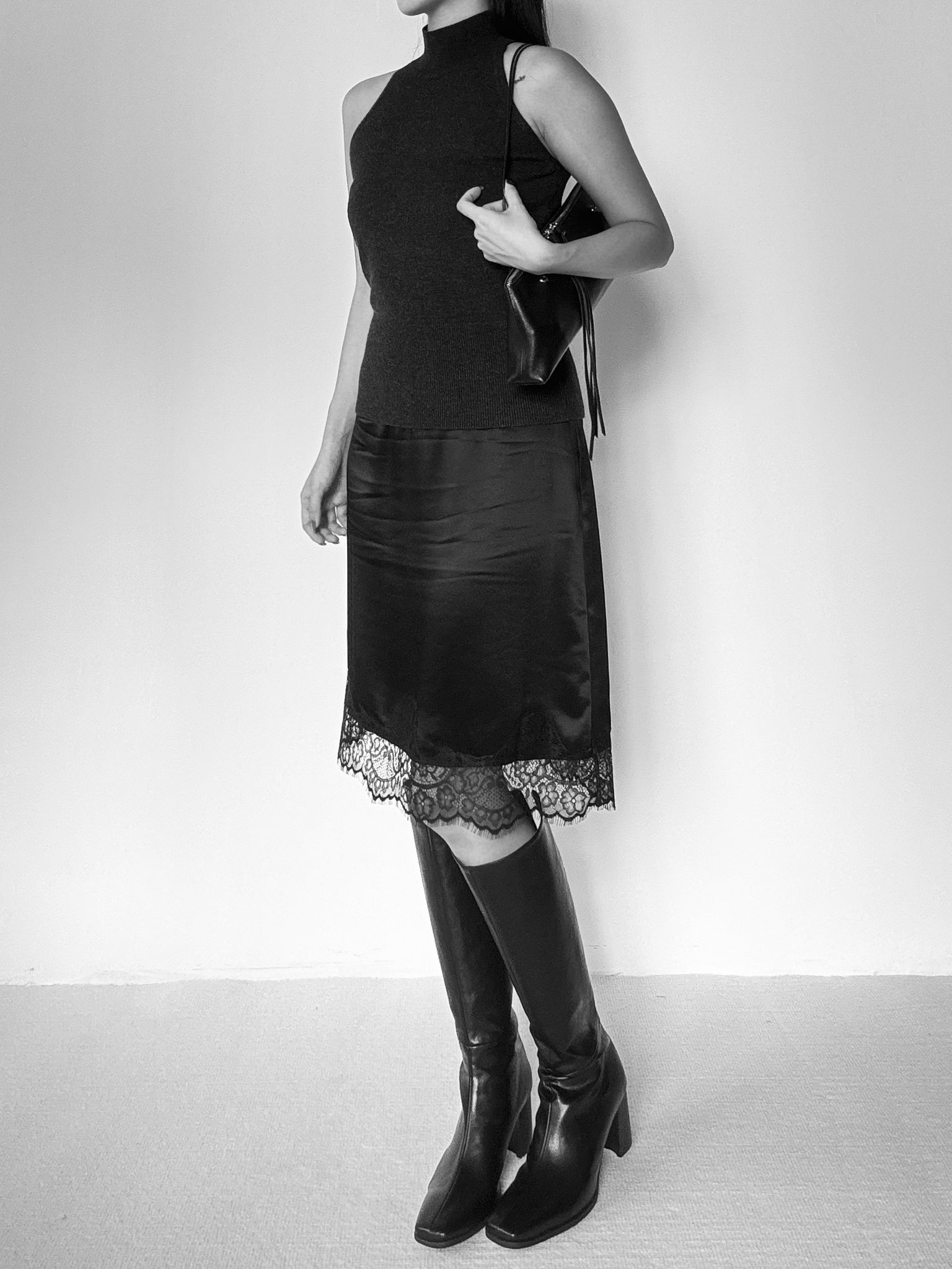 lace satin pencil skirt