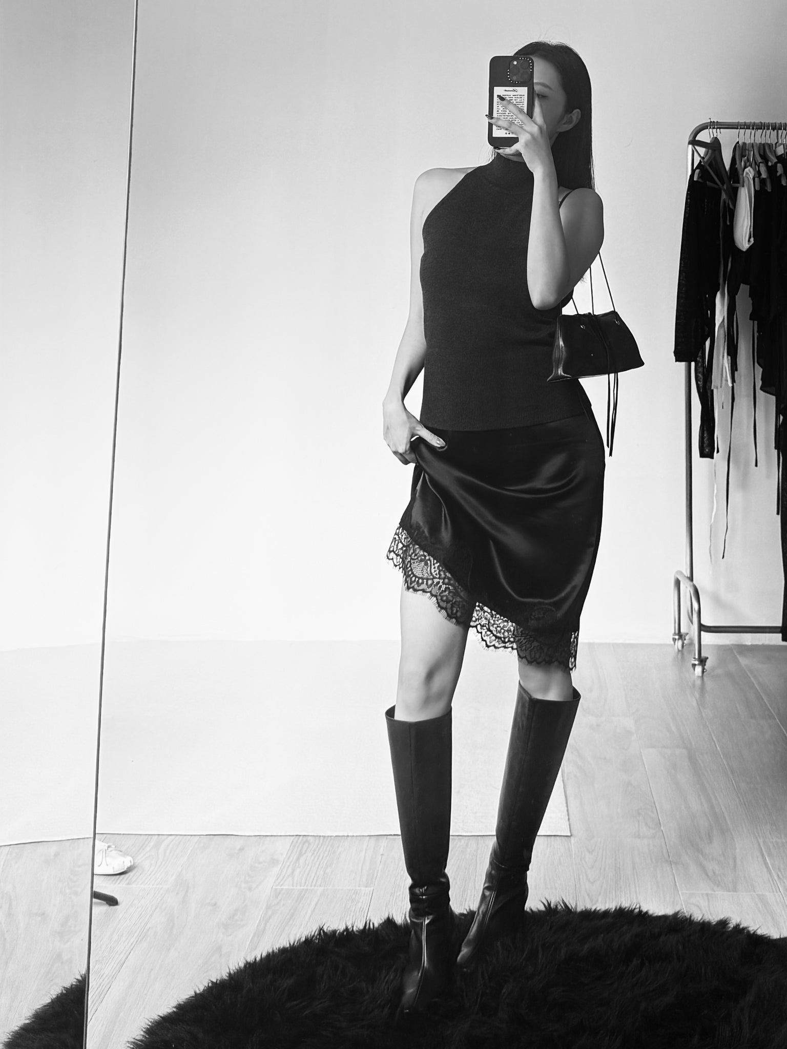 lace satin pencil skirt