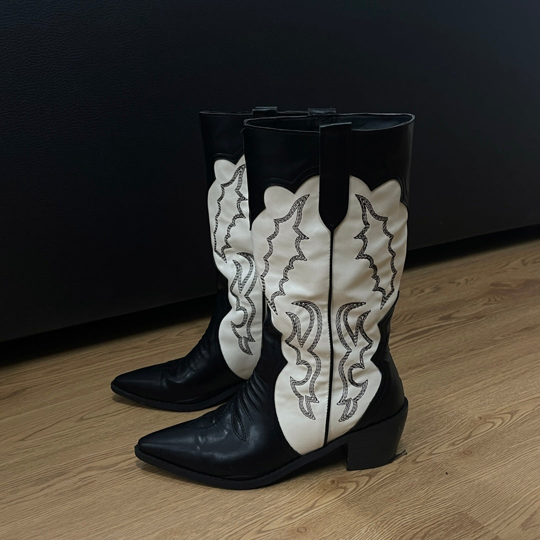 stacked heel boots